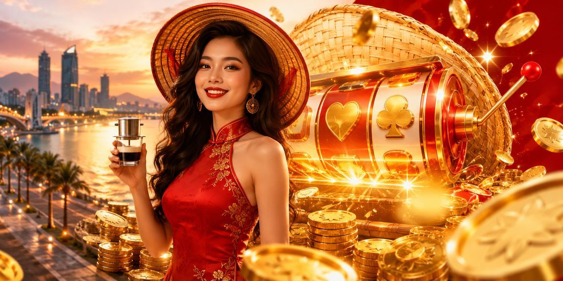 Màn hình slot game nổ hũ tại Đà Nẵng với hình ảnh nón lá truyền thống Việt Nam trên nền tảng bete