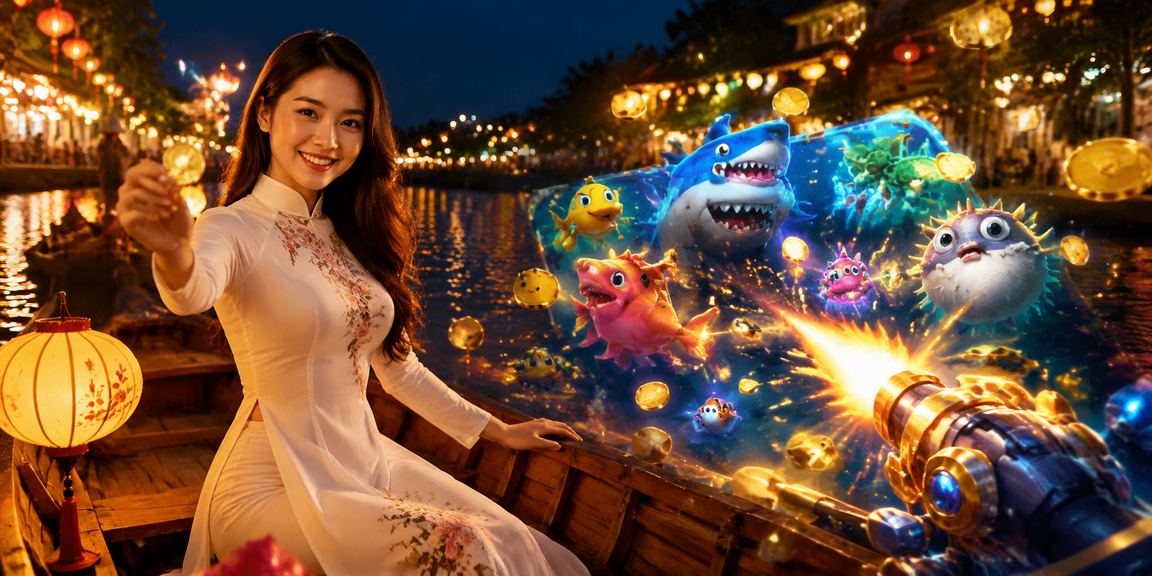 Người chơi tại Hội An thưởng thức game bắn cá trên nền tảng bete dưới ánh đèn lồng